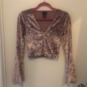 Crushed Velvet Bell Sleeve Crop Top